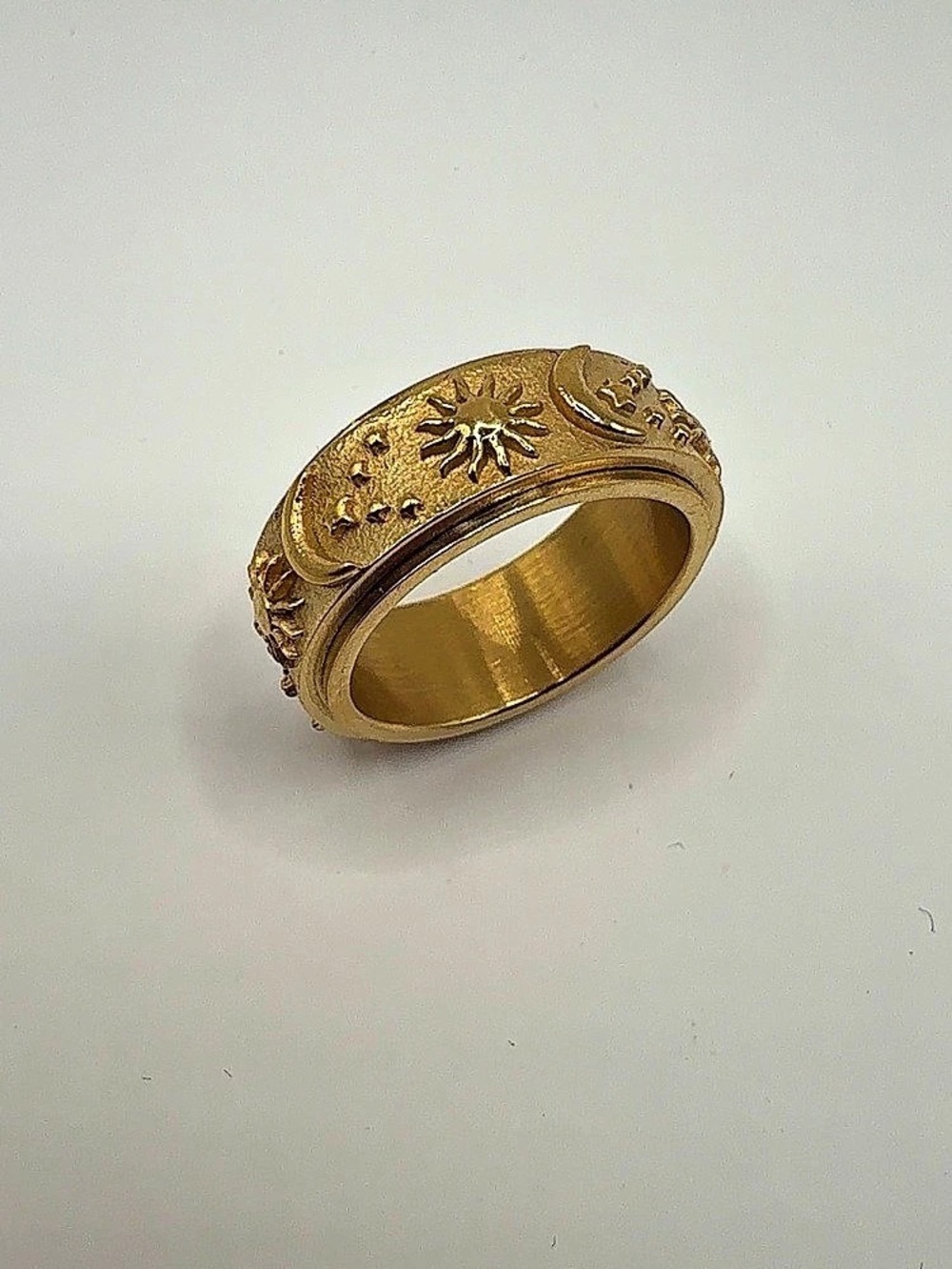 Gold Sun Moon Stars Spinner Ring – 316L Stainless Steel Anxiety Relief Fidget Ba